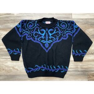 Vintage 90s Cheryl‎ Sweater Mock Neck  Black/Purple Women's Size M Made in USA